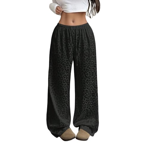 Pantalón genérico para mujer, raso de leopardo, ancho, elegante, elegante, para mujer, ropa de noche, pantalones transpirables y cómodos acampanados para club ciudad, citas, glamour, Negro , M