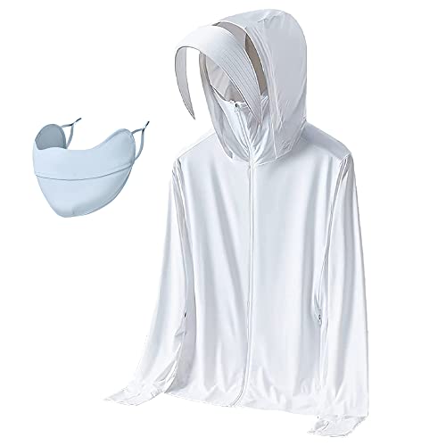 KCRPM 2023 lightweight Sun Protection Clothing for Men Women Long Sleeve Ice Silk Hoodie Shirts Jacket with Pockets (Men-White,XL)