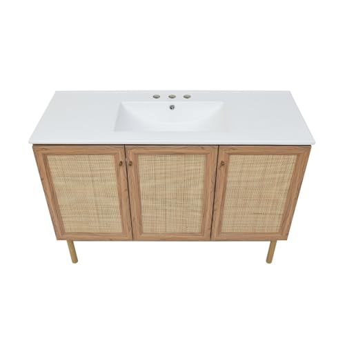 Image of Classe 48 in. Brown Oak Bathroom Vanity with White, 3-Hole Ceramic Sink Top