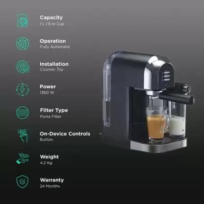 Image of Morphy Richards Autopresso 3 in 1 1350 W Milk Frother and Coffee Maker Black