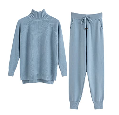 Survêtement en tricot pour femme bleu taille unique avec pull col roulé YIOLEAMP
