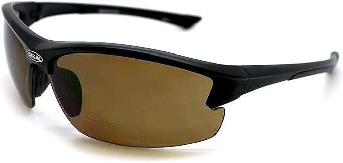 Patented Bifocal Polarized Reader Half Rim Men's Fishing Sunglasses 100% UV Protection with Microfiber Bag (Matt Black Frame, Brown Lens - 613649, Bifocal +2.00)