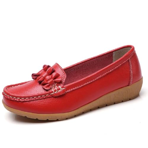 Image of Women's Genuine Leather Platform Loafers Classic Casual Comfort Slip-On Shoes Soft Sole Dress Shoes