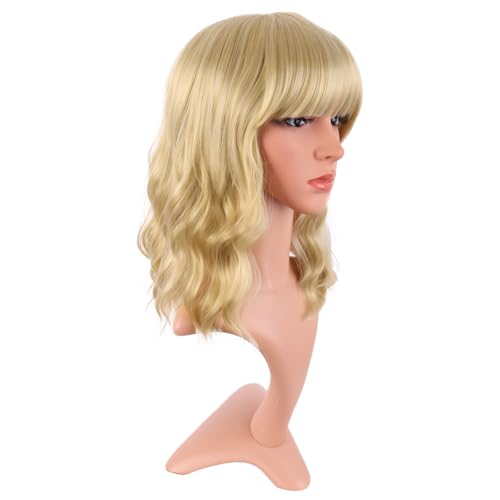 Image of MapofBeauty 14 Inch /35 cm Short Wavy Curly Women Fresh Bright Synthetic Ordinary Flat Bangs Bob Wig (Mixed Golden)