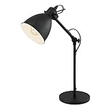 EGLO Tischlampe Priddy, 1 flammige Vintage Tischleuchte im Industrial Design, Retro Lampe, Nachttischlampe aus Stahl, Farbe: Schwarz, weiß, Fassung: E27, inkl. Schalter