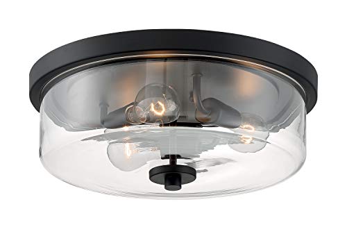 Image of Nuvo 60 /7269 Sommerset 3-Light Flush Mount Fixture with Clear Glass - Matte Black Finish