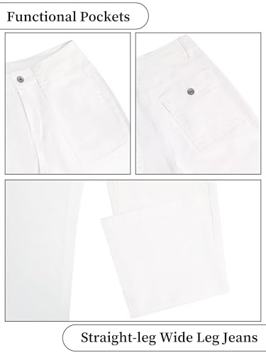Image of Wide Leg Jeans for Women High Waist Stretch Cargo Denim Pants