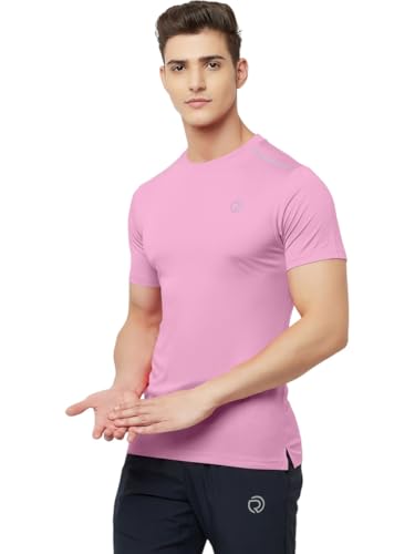 Image of TRUEREVO Mens Solid Half Sleeve Round Neck Sports T Shirt Polyester Fabric with Reflective Details for Gym Training Workout Running