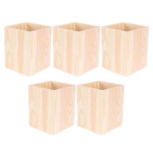 COHEALI Lot de 5 Pots à Crayons en Bois Brut 10 X 8 X 8 CM Organiseur de Bureau Polyvalent pour Stylos Pinceaux de Maquillage et Fournitures Support de...
