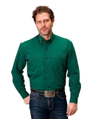 ROPER Western Shirt Mens L/S Solid Button Green 03-001-0365-0184 GR