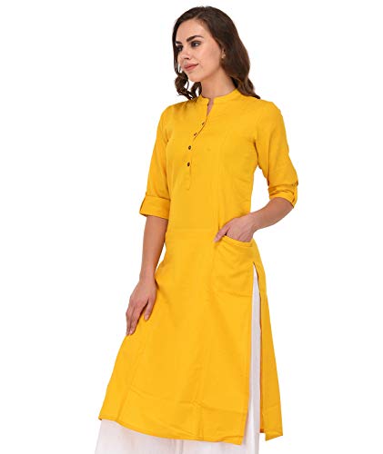 Image of Pistaa's Women's Cotton Relaxed Fit Straight Solid Kurta With Two Patch Pockets