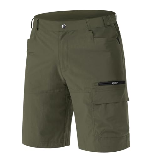 EKLENTSON Mens Shorts Lightweight Zip Pockets Outdoor Quick Dry Safari Shorts Breathable Hiking Cycling Summer Work Shorts Green,32