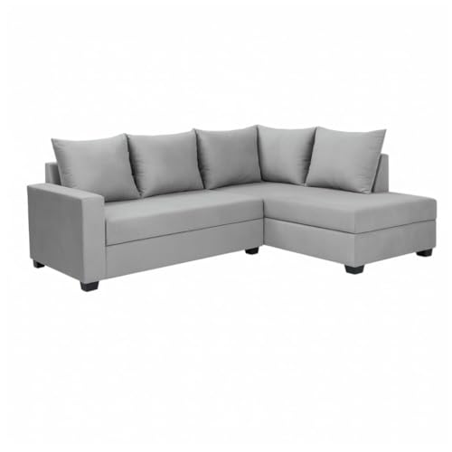 Image of FURNY Gloria 4 Seater Fabric RHS L Shape Sofa Set (Light Grey) Premium Velvet Finish | Durable Comfort | Ideal for Living Room