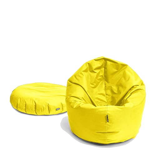 Sitzsack BuBiBag 2-in-1 Funktionen mit Füllung Sitzkissen Bodenkissen Kissen Sessel BeanBag (100 cm Durchmesser, gelb) - 9