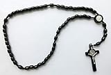 GTBITALY Chapelet noir bois 50 grains + 5 chapelet de Saint-Benoît de cou avec médaille exorcisme exorcisme Église prete Soore
