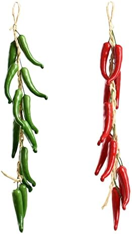 Artificial Hanging Pepper String 2 Sets, Simulation Lifelike Hot Chili Vegetable Fruit Garland Vine for Home Kitchen Farm Party Wall Decoration, Red&Green