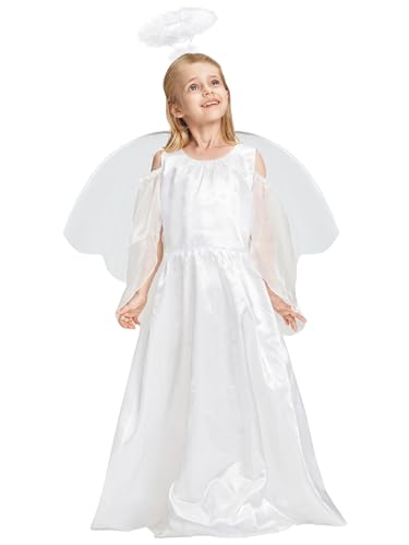 Disfraz de ángel blanco para niñas 7-8 años miniatura 1