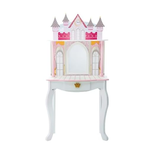 Teamson Kids Pretend Play kids Vanity Table and Chair Vanity Set with Mirror Makeup Dressing Table with Drawer Castle Play Set with Accessories for Girls Dreamland Castle Play Vanity Set White Pink
