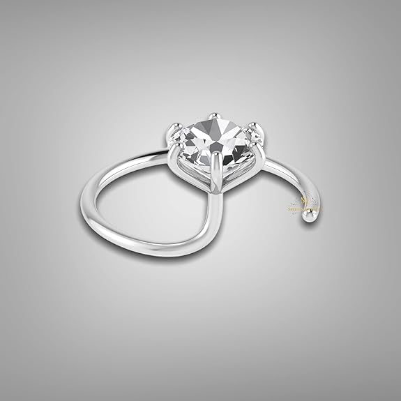 Image of SJ SHUBHAM JEWELLERS 92.5-925 Sterling Silver Round Shape White Cubic Zirconia Prong /Cup Setting Nose Pin Stud for Women Girls Size 2MM 3MM Size Pure Silver
