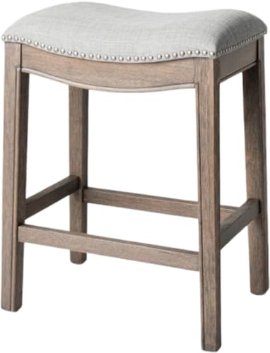 Maven Lane Adrien Backless Counter Stool – 26 Inches – Saddle Stool with Footrest – Grey Solid...
