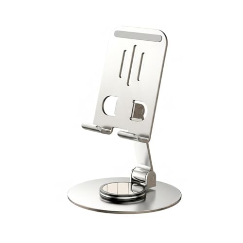 YEBINGLING Universal Metal Cell Phone Stand, Multi-Angel Adjustable 360° Rotation Non-Slip Metal Phone Stents (Aurora Silver)