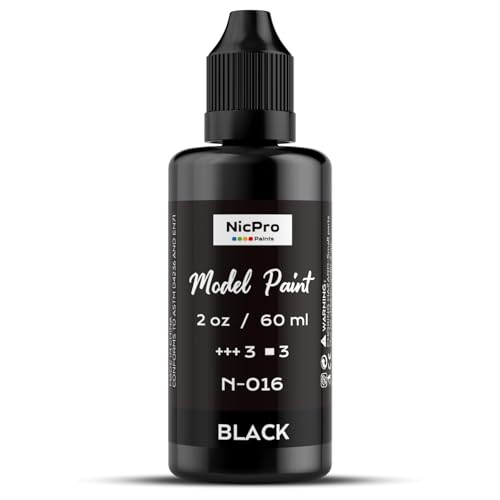 Nicpro Black Large Model Paint(2oz, 60ml), Ready to Use Modeling Acrylic Paints, Brush & Airbrush Compatible, Non-Toxic Miniature Paint for Beginners & Professionals on Models, Scale Figures, Crafts