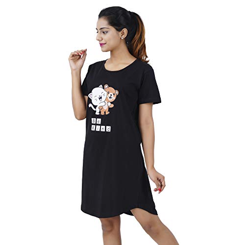 Image of Buy That Trendz Womens Long Tshirt Night Wear | Nightdress for Women | Knee Length Nighty | Printed Cotton T-Shirt Dress (M-3XL)