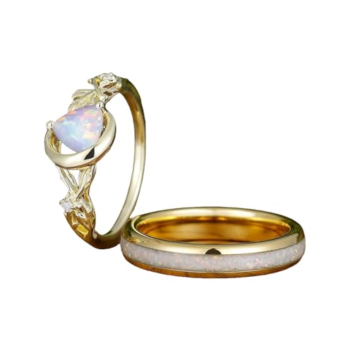 Opal Couple Ring Sets S925 10K 14K 18K Gold White Opal Matching Rings for Couples Multi-style His and Hers Wedding Ring Sets Art Deco Opal Engagement Promise Rings for Couples Opal Jewelry 2Pcs4