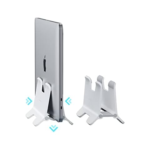 Hagibis Vertical Laptop Stand Desktop for Desk Gravity Locking Holder Dock Save Space Improves Airflow for MacBook Pro, Mac Mini, Surface, HP, Dell, Chrome Book (White ABS) Cover