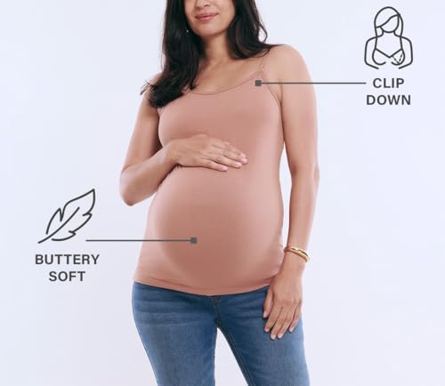 Motherhood Maternity Women's Clip Down Nursing Tank Top Cami with Adjustable Straps and Built-in Shelf Bra for Breastfeeding, Grey Space Dye, Small - Thumbnail 5