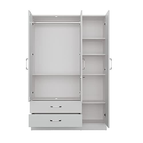 Image of Wakefit Wardrobe | 1 Year Warranty | Engineered Wood Almirah, Cupboard for Clothes Storage | 3 Door, 1 Drawer, 1 Hanging Space | Organza Plus - Frosty White