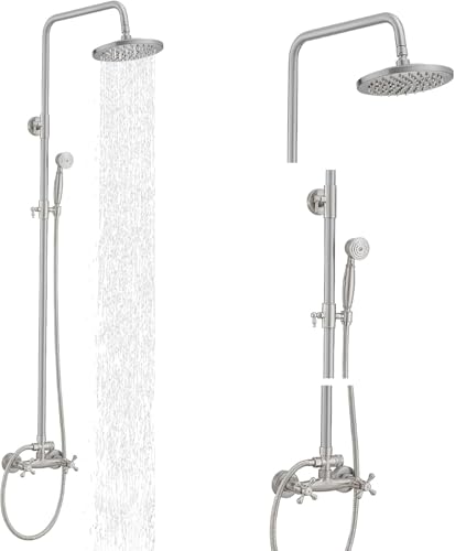 Outdoor Shower Kit Bathroom Shower Feature Brushed Nickel | Alta Presión, Montaje en Pared, Modos de Spray Dual, Resistente al Óxido, Ahorra Espacio miniatura 1