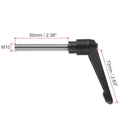 Image of uxcell Adjustable Clamping Lever Handle M10 x 60mm Metric 304 Stainless Steel Male Threaded Stud Hand Knobs Push Button Ratchet Rotating Screw Handles Bolts with Locking Lever Black