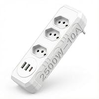 Extensão Tomada, 3 Tomadas e 2 Saídas USB e 1 Saída Tipo C, Botão de Liga e Desliga, Régua Com Filtro de Linha, Protege Seus Dispositivos Contra Curtos e Sobrecargas, 110V a 220V, Até 2500W