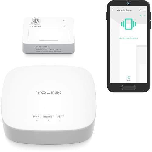 Image of YoLink LoRa Smart Vibration Sensor & Hub Starter Kit: Hub & Smart Shock, Glass Break, Tamper, Movement Detector, Generator Running, Email /SMS /Push Alerts, 1 /4 Mile Open Air Range, Alexa, IFTTT