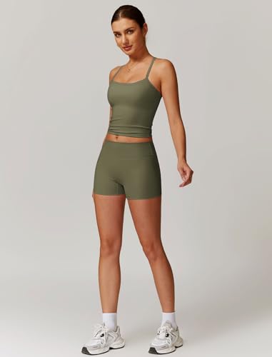 Image of ABOCIW 2 Pieces Workout Sets for Women, Cross Back Tank Top Matching High Waist Biker Shorts, Gym Yoga Pilates Outfits