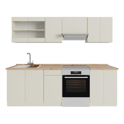 Vicco Ligne de Cuisine R-Line, Beige, 240cm, PT Chêne, avec modules à Position Variable et Pieds réglables en Hauteur