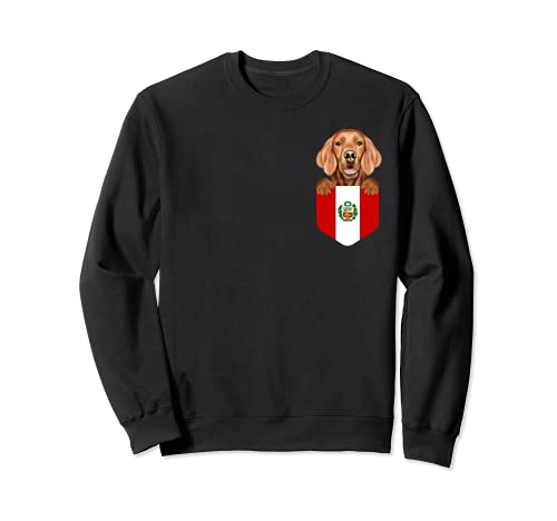 Peru Flag Irish Setter Dog In Pocket Sweatshirt, Black