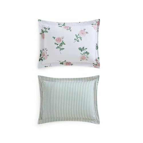 Image of Martha Stewart - King Comforter Set, 100% Silky Smooth Cotton Sateen Floral Bedding for Year Round Comfort, 3 Piece Bed Set with Matching Pillowcases (Tea Rose Pink)