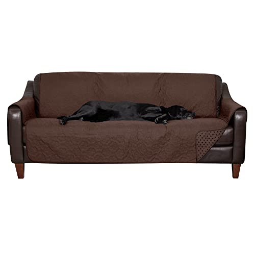 Image of Furhaven Waterproof & Non-Slip Large Sofa /Couch Cover Protector for Dogs, Cats, & Children - Quilted Paw Print Living Room Furniture Cover - Espresso, Large Sofa