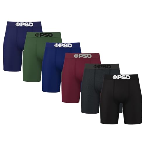 PSD Undewear Mens Dark Tones Cotton Standard Length Boxer Brief 6 Pack Multi M