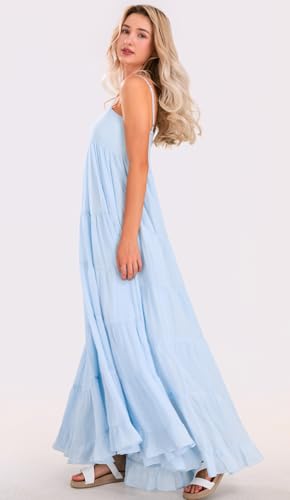 Image of loveimgs Women Summer Spaghetti Strap Smocked Maxi Dress Tiered Ruffle Sleeveless Long Flowy Dress Beach Sundress