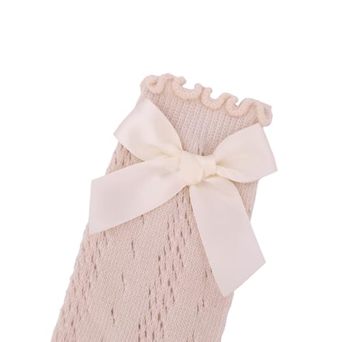Sugarmelon Baby Girls Ruffle Socks with Bows Infant Toddler Kids Long Stockings Mesh Knee High Socks2
