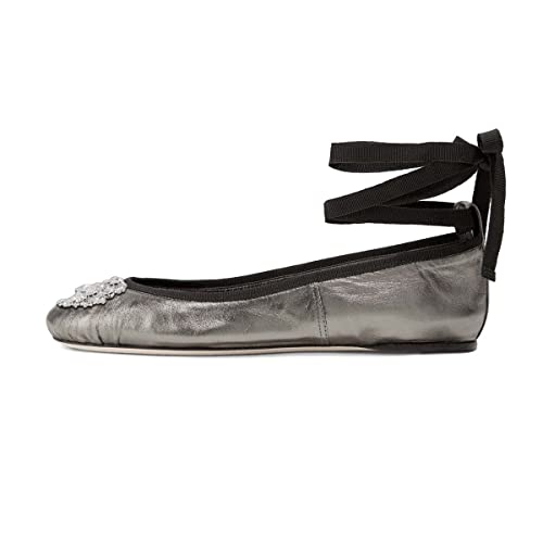 XYD Women Adorable Ribbon Lace Up Ballet Flats with Heart Shaped Rhinestones Decor Closed Round Toe Comfort Outdoor Dress Shoes for Lady Girl