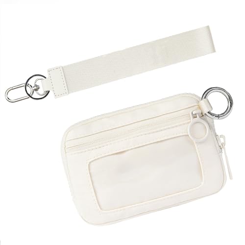 Geldbeutel Damen Klein mit Handschlaufe, Münzbörsen für Damen mit Ausweisfenster, Portmonee Damen Klein, Schlüsseltasche (Beige)