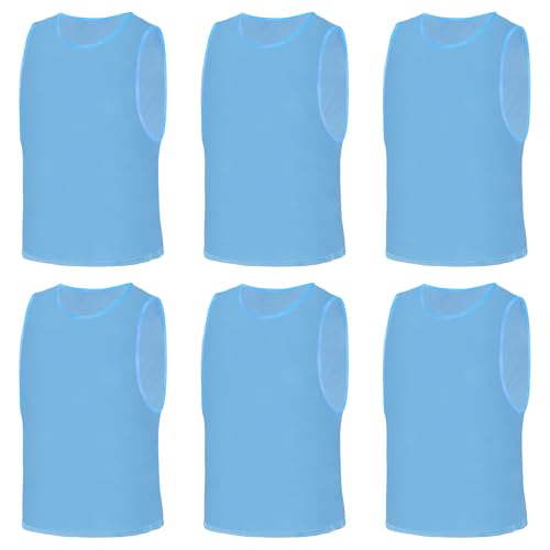 AUYAO Fussballtraining Leibchen Fubball Kinder 6 Set Mesh Trimmage Trainingsleibchen Fußball Trainingsweste Sport Markierungshemd Damen Westen Fussball Volleyball Basketball Teamtraining M (Hellblau)