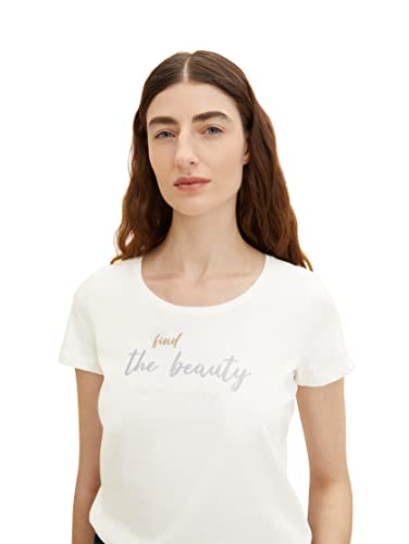 TOM TAILOR Damen 1036193 T-Shirt mit Print, 10315 - Whisper White, S – Ansicht 4
