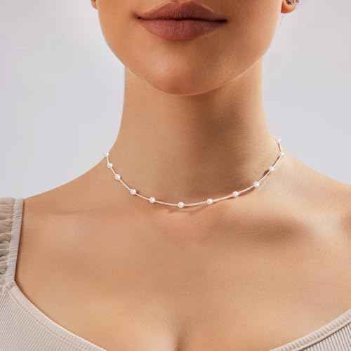 Image of Zeffy Pearl Necklace 4MM /6MM /8MM Dainty Round Imitation Pearl Choker Necklace Wedding Pearl Necklace Delicate Jewelry for Women Simple Bridesmaid Jewelry Gifts