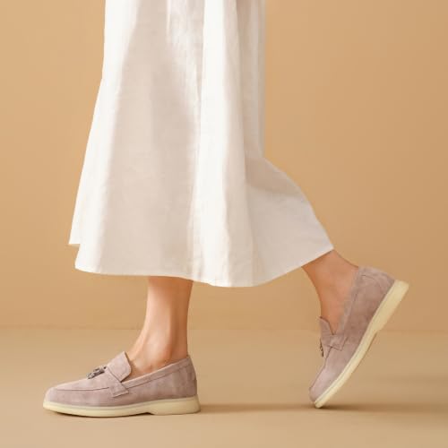 Image of BEAU TODAY Women's Suede Loafer Flats，Slip On Penny Loafers Work Shoes