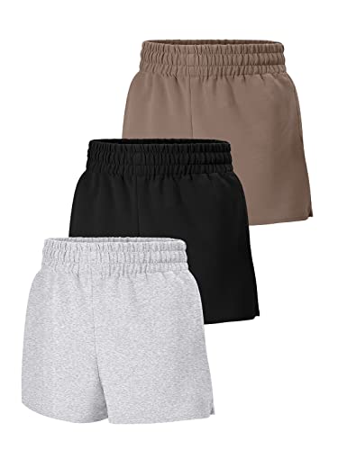 SUNBS 3 Pack Womens Sweat Shorts Casual Lounge Cotton Trendy Summer Running High Waisted Athletic Clothes 3 Pack: Black&Grey&Coffee L